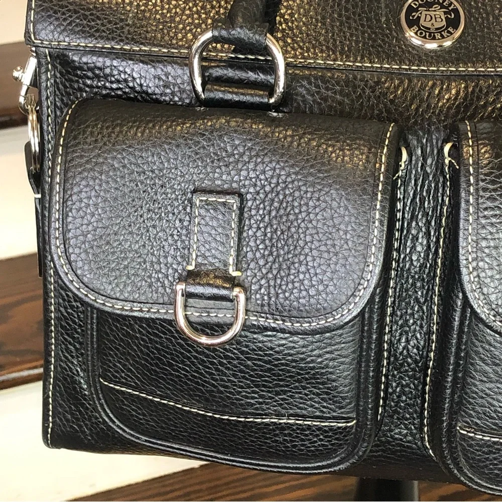 MDOONEY BOURKE Black Tumbled Leather Laptop Briefcase Work Bag w/ Shoulder Strap